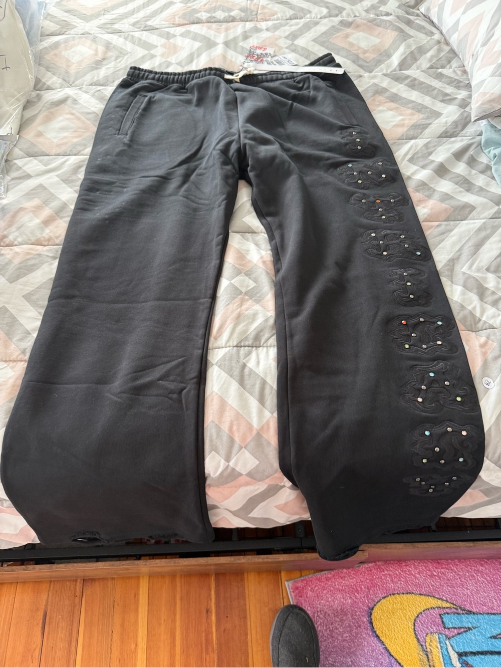 Lost Intricacy Mens Black Embellished Joggers with Bead Accents